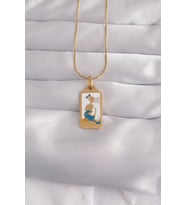 316L Çelik Renk Beyaz Mineli Kız Figür Tarot Kolye