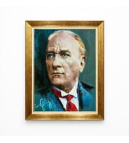 Tablore Atatürk Yağlı Boya Dokulu Tablo Lüks Gold Çerçeveli Modern Sanat Kanvas