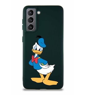 Samsung Galaxy S21 Soft Premier Kapak Donald Duck-D Tasarımlı Silikon Kılıf - Yeşil (Şeffaf)