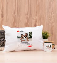 Kişiye Özel Youtube Tasarım Fotoğraflı Dikdörtgen Yastık ve Siyah Kupa
