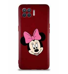 Oppo Reno 4 Lite Soft Premier Kapak Minnie Mouse-C Tasarımlı Silikon Kılıf - Mürdüm (Şeffaf)