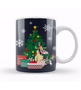 Cow And Chicken Around The Christmas Tree Kupa Bardak Porselen