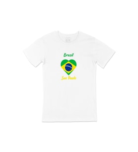 Sao Paulo Brezilya Bayraklı Kalpli Tişört (Beyaz)