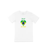 Sao Paulo Brezilya Bayraklı Kalpli Tişört (Beyaz)