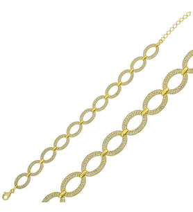 Gümüş Gold Oval Taşlı Bayan Bileklik
