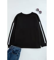 Büyük Beden Oversize Bisiklet Yaka Düşük Kol Uzun Şerit Geniş Kalıp İnce Örme Sweatshirt (Siyah)