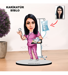 KİŞİYE ÖZEL KARİKATÜR HEMŞİRE  TASARIMLI KADIN BİBLO XKBK4