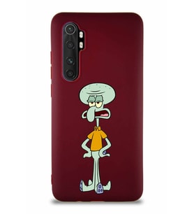 Xiaomi Mi Note 10 Lite Soft Premier Kapak Squidward Dokunaç Tasarımlı Silikon Kılıf - Mürdüm (Şeffaf)