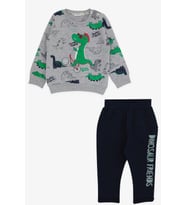 Breeze Erkek Bebek Eşofman Takımı Dinozor Baskılı 9 Ay-3 Yaş, Gri