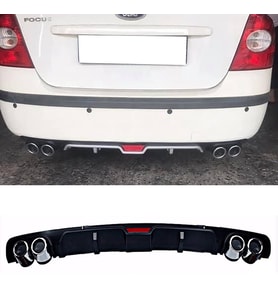 Ford Focus 2 Siyah Difüzör 4 Krom Egzoz Görünümlü Difizör Arka Ek Body Kit 2004 - 2010