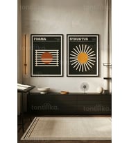 Geometrik Minimalizm 2'li Ahşap Çerçeveli Tablo Seti