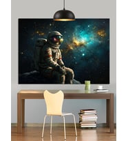 Uzayda Duran Astronot Silüeti Dekoratif Kanvas - Mdf Ahşap Tablo
