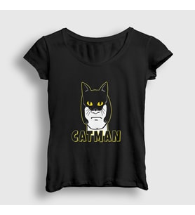 Presmono Kadın Siyah Catman Kedi T-Shirt 396072tt