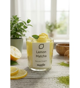 Lemon Matcha Mum - Mumelia Candles Doğal Soya Buzlu Limonlu Çay Temalı Cam Bardak Dekoratif Mum