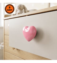 5 Adet Tomurcuk Porselen Çocuk Odası Pembe Kalp Mobilya Kulp