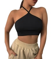 Liona Kadın Boyundan Bağlamalı Siyah Renk Crop Top Bluz