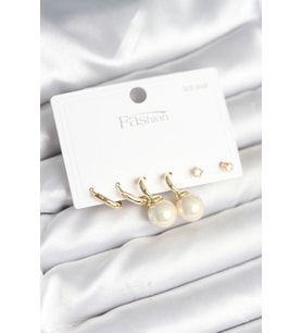 Gold Renk Pirinç 925 Ayar Gümüş Çivili Kadın Küpe Seti 5886 - SSSSSS8044-5998