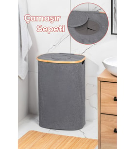 Porsima Mio-101 Bambu Banyo Kirli Çamaşır Sepeti Banyo Düzenleyici Sepet 44X66 cm
