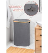 Porsima Mio-101 Bambu Banyo Kirli Çamaşır Sepeti Banyo Düzenleyici Sepet 44X66 cm