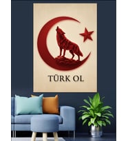 Ay Yıldız Kurt Türk Dekoratif Kanvas - Mdf Ahşap Tablo