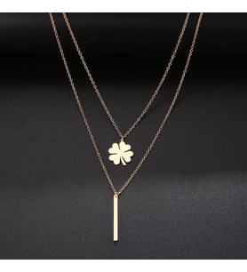 Kişiye Özel 925 Ayar Gümüş 2'li Yonca Çubuk Bar Kolye (Gold)