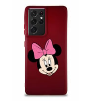 Samsung Galaxy S21 Ultra Soft Premier Kapak Minnie Mouse-C Tasarımlı Silikon Kılıf - Mürdüm (Şeffaf)