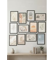 12 Parça Soft Minimal Botanik & Soyut 2 Renk Seçenekli Çerçeve Görünümlü Tablo Seti