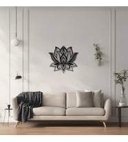 Metal Duvar Dekorasyonu Lotus Çiçeği 2 (Lotus Flower 2) Metal Duvar Tablosu Mandala (Siyah)
