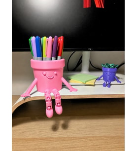 Northcity 3D Baskı Hareketli Gülen Kalemlik - Eklemli Masaüstü Organizer - Pembe