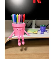 Northcity 3D Baskı Hareketli Gülen Kalemlik - Eklemli Masaüstü Organizer - Pembe