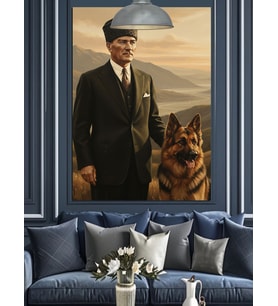 Atatürk ve Kurt Köpeği Dekoratif Kanvas - Mdf Ahşap Tablo