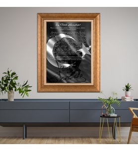 Altın Varaklı Çerçeveli Paspartulu Atatürk Tablo TR1151 (Gold)