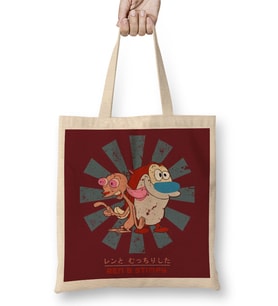 Ren And Stimpy Retro Japanese Bez Çanta Uzun Saplı