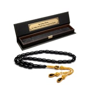 22K Altın Kaplama Gümüş Kazaz Püskül 8x11mm Siyah Sıkma Kehribar Tesbih