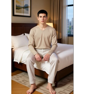 Erkek Vizon Çizgili Pijama Takımı Casual Konfor Fonksiyonel Dayanıklı Kaliteli Konforlu Şık