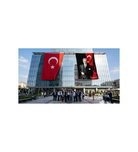 Atatürk ve Atatürk İmzalı Türk Bayrağı Bayrak ve Türk Bayrağı Premium Raşel Kumaş 2'li Set 10x15 metre ATA51