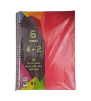 4+2 Ayraçlı Defter 6 Konulu 150 Yaprak 1 Adet 4 Kareli 2 Çizgili Spralli Plastik Kapak Seperatörlü (Kırmızı)