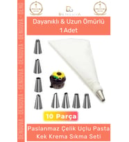 Premium Seri Paslanmaz Çelik Uçlu Pasta Kek Süsleme Torbası Krema Sıkma Seti 10 Parça