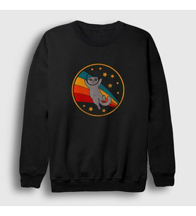 Presmono Unisex Siyah Space Scottish Fold Kedi Sweatshirt 290678tt