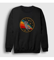 Presmono Unisex Siyah Space Scottish Fold Kedi Sweatshirt 290678tt