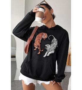 Unisex Tiger Baskılı Sweatshirt (Siyah)