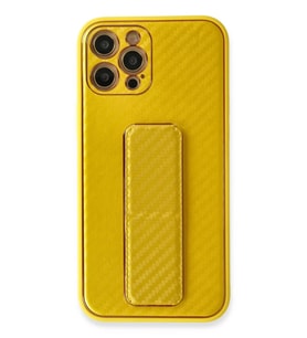 Newface Apple iPhone 12 Pro Max Kılıf Coco Karbon Standlı Kapak - Sarı