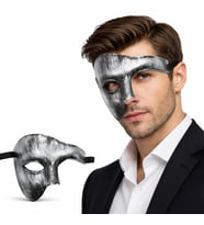 Antik Eskitme Gümüş Erkek Yarım Maske - Phantom &amp; Balo Maskesi