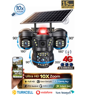 RX66G 3 Kameralı 4G Sim Kartlı Solar Güvenlik Kamerası Dış Mekan Gece Görüşlü Güneş Panelli Kamera