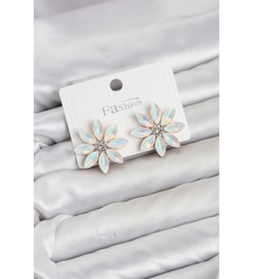 Beyaz Renk Kristal Taşlı Lotus Çiçek Model Kadın Küpe TJ-BKP11925