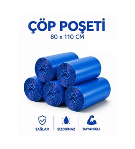 ŞeyliŞeyler - Mavi Çöp Poşeti 80x110 cm Endüstriyel Battal Boy Çöp Torbası 800 gr (10'lu 1 Rulo)