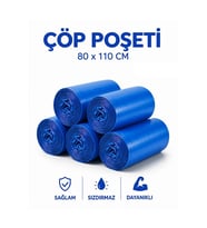 ŞeyliŞeyler - Mavi Çöp Poşeti 80x110 cm Endüstriyel Battal Boy Çöp Torbası 800 gr (10'lu 1 Rulo)