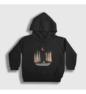 Presmono Unisex Çocuk Siyah Forest Camper Kamp Kapüşonlu Sweatshirt 371471tt
