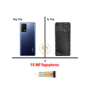Oppo A74 Mavi Uyumlu Lensli Arka Kapak + B7000 Yapıştırıcı Arka Cam Batarya Pil Kapağı Lazer Kesim