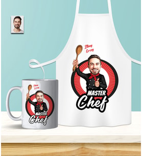 Kişiye Özel En İyi Chef- Aşçı Karikatürlü Mutfak Önlüğü & Kupa Seti